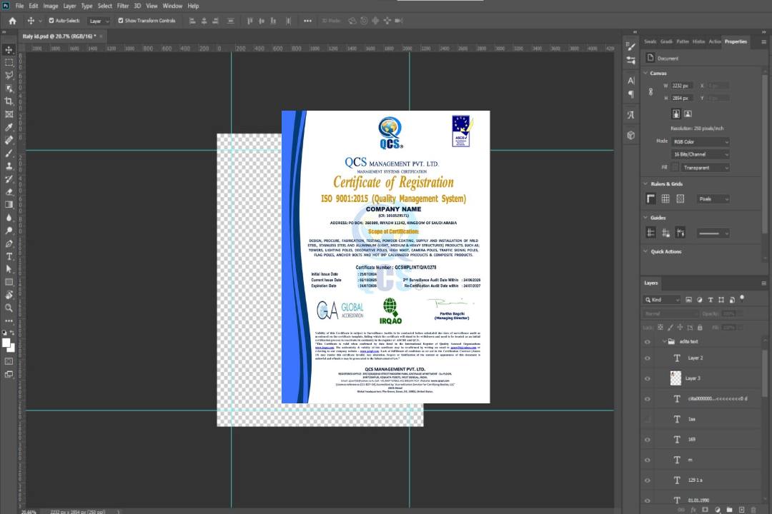 Modèle Word et PDF de certificat d'enregistrement en Arabie Saoudite, version 2 template